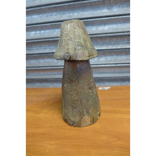 2228 - 3 wooden mushroom style garden ornaments