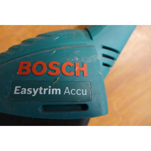 2298 - A set of 3 strimmers; 2 Bosch with battery, one other with no charger and a Flymo strimmer