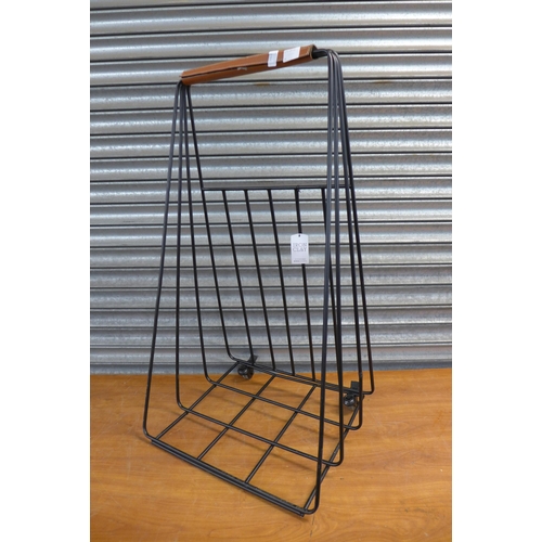 2322 - A contemporary leather handled log trolley - H 100cm, W 49cm