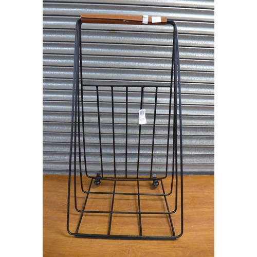 2322 - A contemporary leather handled log trolley - H 100cm, W 49cm