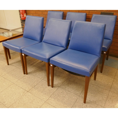 10 - A rare set of six G-Plan Danish Design teak and blue vinyl dining chairs, designed by Ib Kofod Larse... 