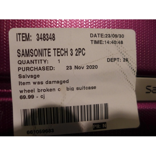 3013 - Samsonite Tech 3 2-piece Pink Hardside Suitcase Set, Damaged Wheel Original RRP £134.99 + VAT (318-9... 