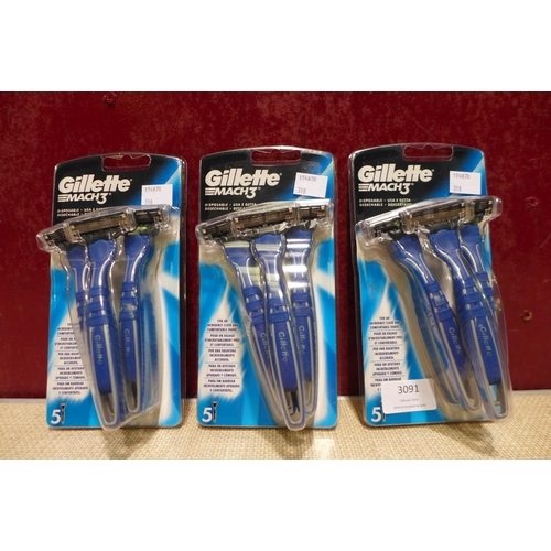 3091 - Gillette Mach 3 Disposable Razors (3 x 5pk) (318-214) *This lot is subject to VAT