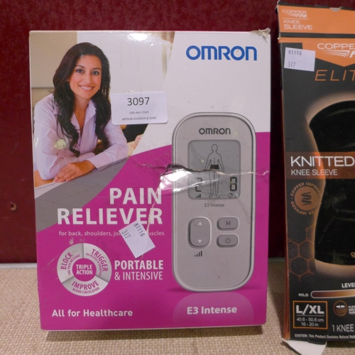 3097 - Omron E3 Intense Pain Reliever, Copper Fit Knee Support & Gloves  (317-43) *This lot is subject to V... 