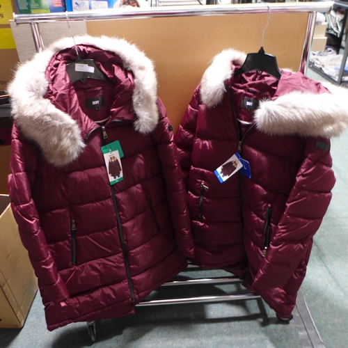 3164 - Two Ladies Burgundy DKNY hooded coats - Sizes: L & XL *This lot is subject to VAT