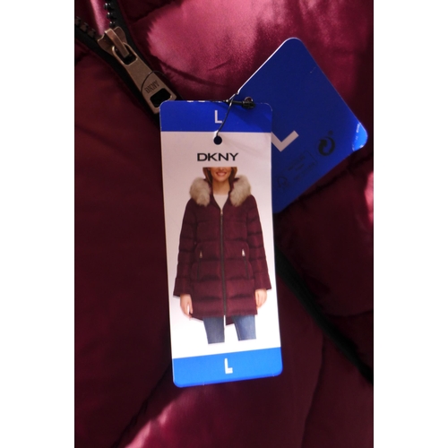 3164 - Two Ladies Burgundy DKNY hooded coats - Sizes: L & XL *This lot is subject to VAT