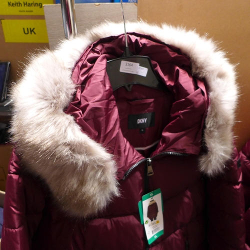 3164 - Two Ladies Burgundy DKNY hooded coats - Sizes: L & XL *This lot is subject to VAT