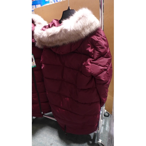 3164 - Two Ladies Burgundy DKNY hooded coats - Sizes: L & XL *This lot is subject to VAT