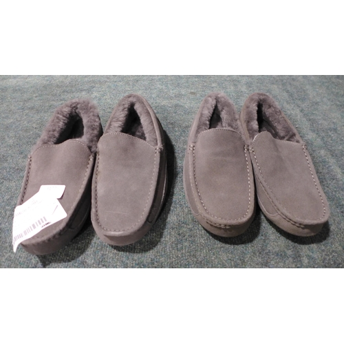 3177 - Two pairs of Men's Grey Shearling slippers - Sizes: 7 & 8 *This lot is subject to VAT