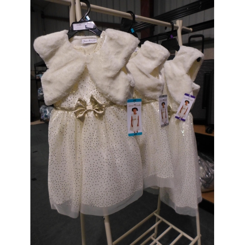 3186 - Three Jona Michelle - Girl's White party dresses with fur jackets - mixed sizes  *This lot is subjec... 