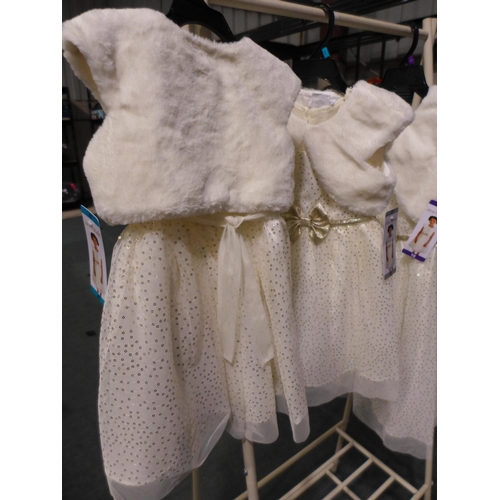 3186 - Three Jona Michelle - Girl's White party dresses with fur jackets - mixed sizes  *This lot is subjec... 