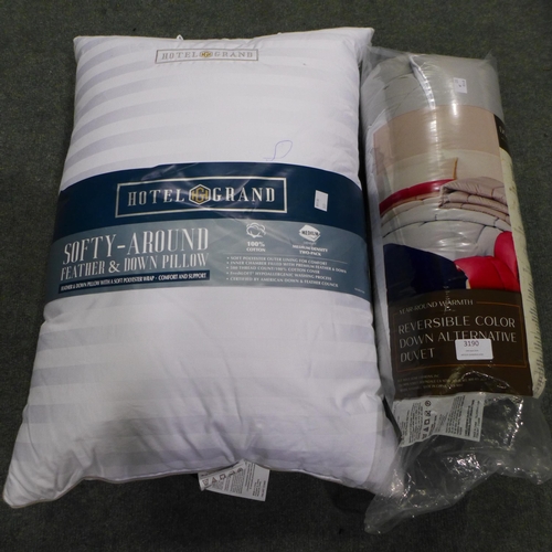 3190 - Hotel Grand Down Pillow & Solid Colour Reversible Rolled Double Duvet  (317-159,163) *This lot is su... 