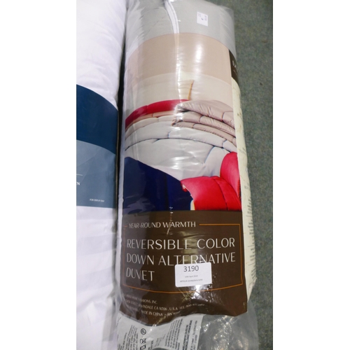 3190 - Hotel Grand Down Pillow & Solid Colour Reversible Rolled Double Duvet  (317-159,163) *This lot is su... 