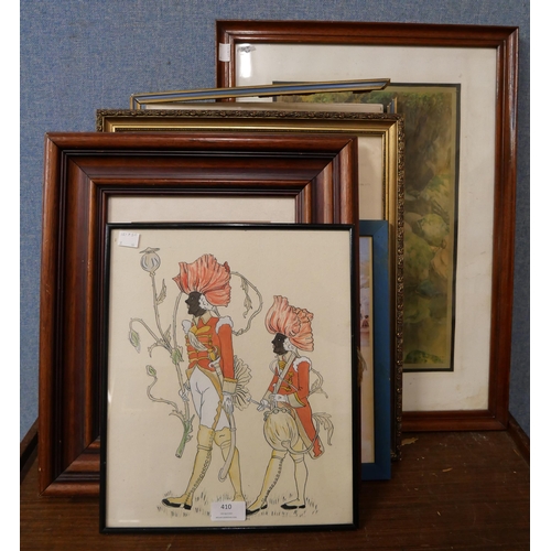 410 - Assorted prints, paintings and advertisement