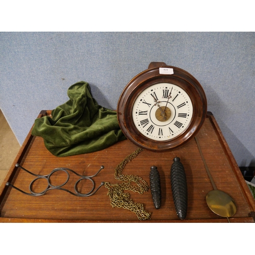 419 - A Victorian beech postman's wall hanging clock