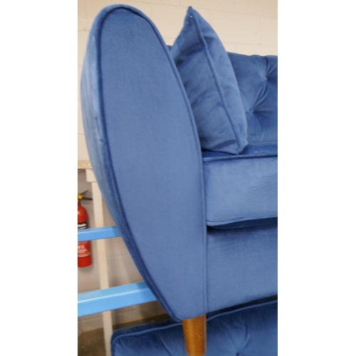 1399 - A blue velvet Hoxton three seater sofa RRP £799