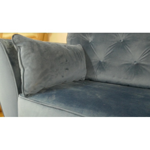 1399 - A blue velvet Hoxton three seater sofa RRP £799