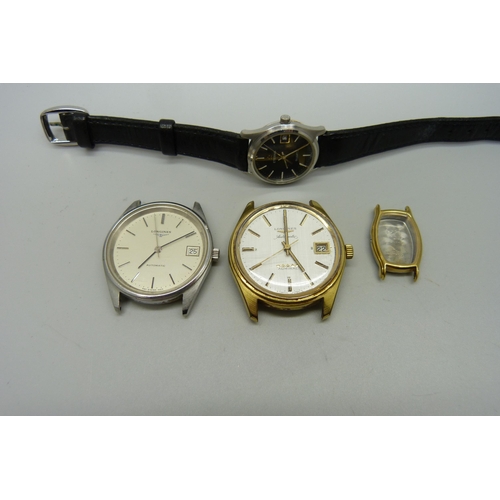 1003 - Two Longines automatic wristwatches, a watch case and a lady's Eterna quartz wristwatch