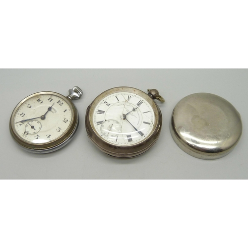 1006 - A silver cased pocket watch, Birmingham 1906, and one other pocket watch, a/f