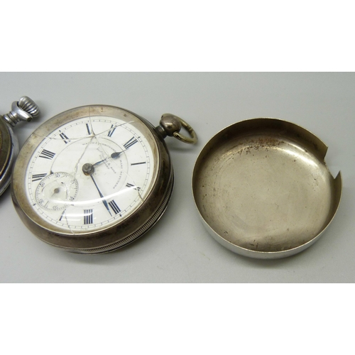 1006 - A silver cased pocket watch, Birmingham 1906, and one other pocket watch, a/f