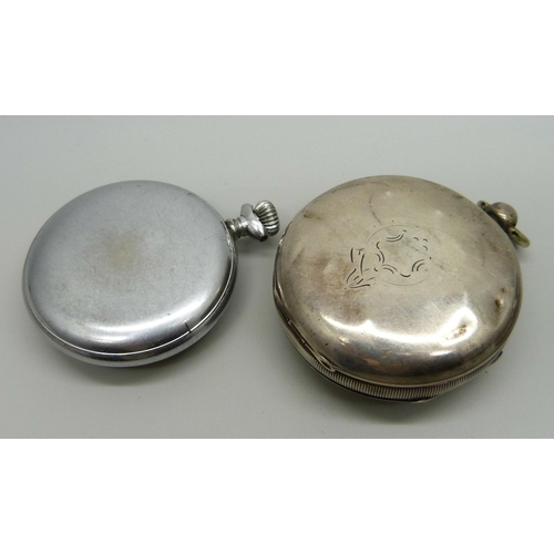 1006 - A silver cased pocket watch, Birmingham 1906, and one other pocket watch, a/f