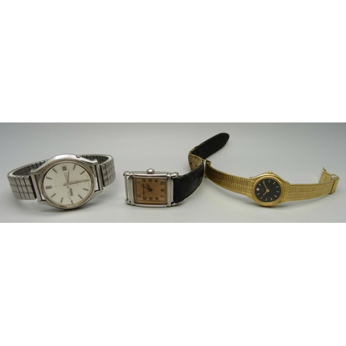 1019 - Two gentleman's wristwatches; Emporio Armani and Seiko day-date and a lady's Bulova quartz