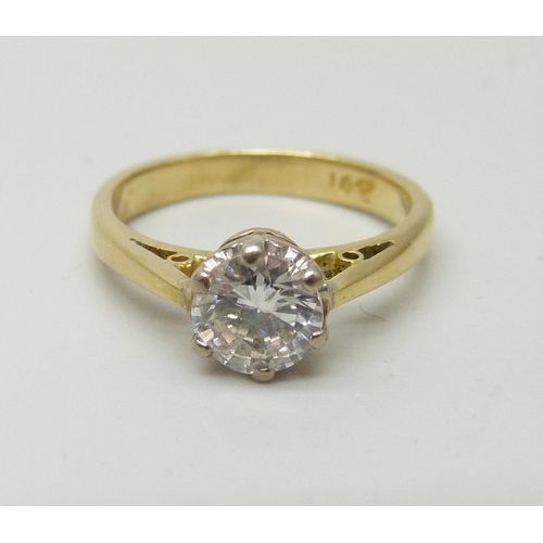 1039 - An 18ct yellow gold round brilliant cut diamond solitaire ring, approximately 0.75ct, H clarity, VS2... 