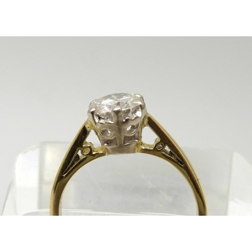 1039 - An 18ct yellow gold round brilliant cut diamond solitaire ring, approximately 0.75ct, H clarity, VS2... 