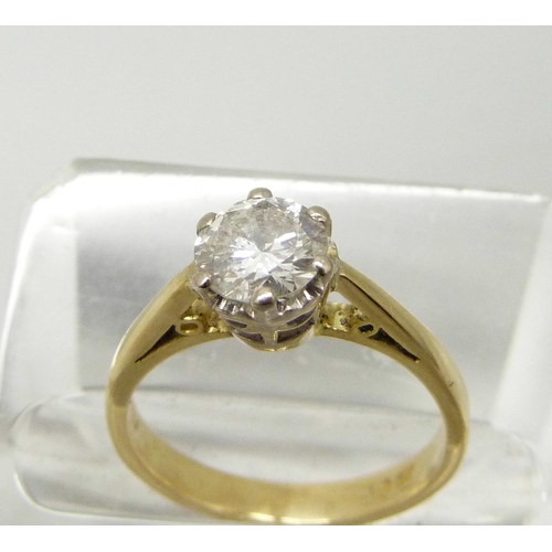 1039 - An 18ct yellow gold round brilliant cut diamond solitaire ring, approximately 0.75ct, H clarity, VS2... 