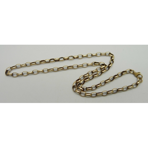 1045 - A 9ct yellow gold oval belcher chain necklace, 45cm, 14.3g