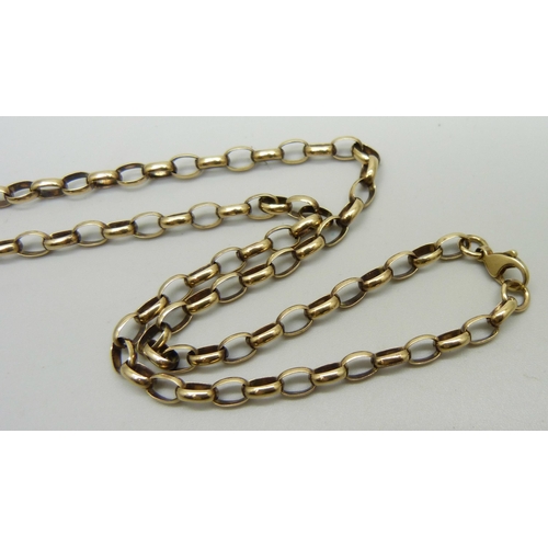 1045 - A 9ct yellow gold oval belcher chain necklace, 45cm, 14.3g