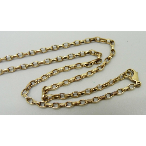 1046 - A 9ct yellow gold oval belcher chain necklace, 45cm, 9.5g