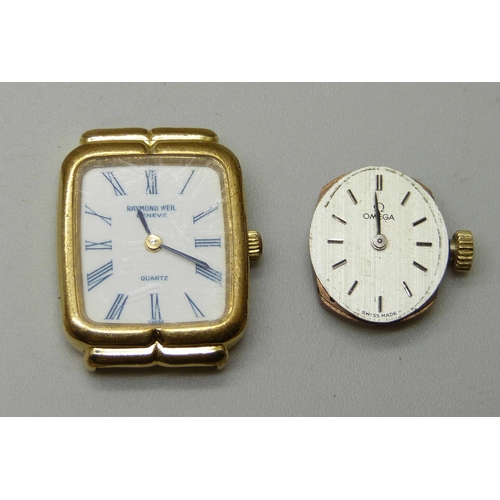 1049 - A lady's Raymond Weil watch head and an Omega watch movement