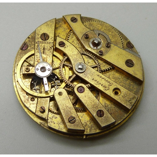 1051 - A pocket watch movement signed Cartier Geneve with gold balance wheel, no dial