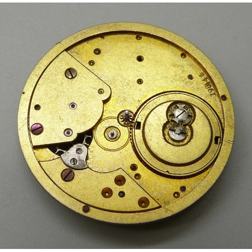 1051 - A pocket watch movement signed Cartier Geneve with gold balance wheel, no dial