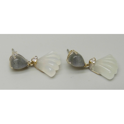 A pair of silver gilt, labradorite, white onyx and zircon drop earrings, with certificate