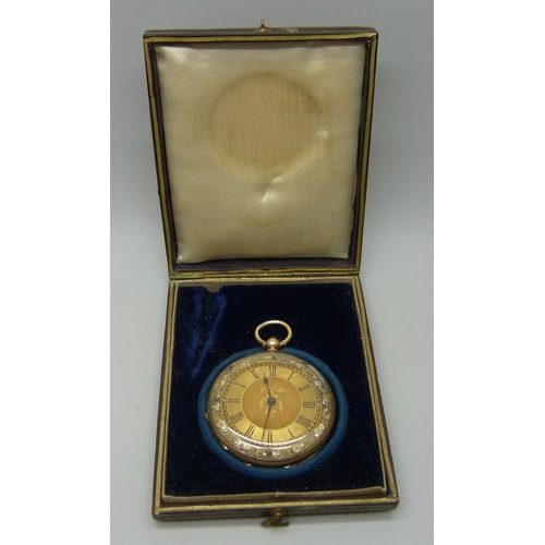 1073 - A 14k gold fob watch, with a box