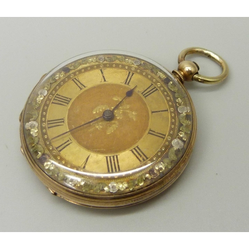 1073 - A 14k gold fob watch, with a box