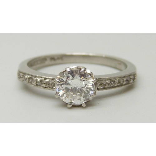 1075 - A platinum and brilliant cut diamond ring, diamond measuring 5.35mm in diameter, approximately 0.526... 