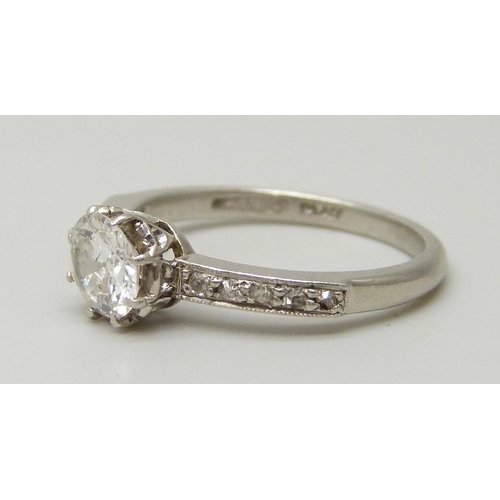 1075 - A platinum and brilliant cut diamond ring, diamond measuring 5.35mm in diameter, approximately 0.526... 