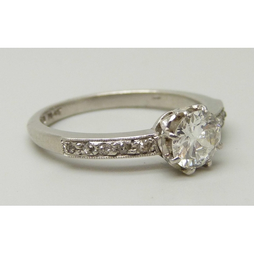 1075 - A platinum and brilliant cut diamond ring, diamond measuring 5.35mm in diameter, approximately 0.526... 