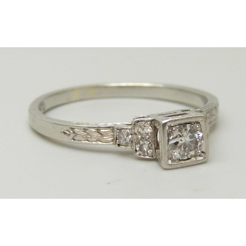 1078 - A platinum and diamond Art Deco ring, old cut diamond measuring approximately 3.5mm in diameter, 0.1... 