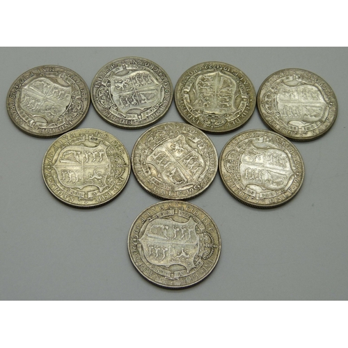 1086 - Coins; eight half-crowns 1920 to 1927, (rare dates 1924/5/6), 112.3g