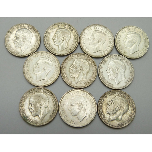 1092 - Coins; ten silver florins pre 1946 includes very rare 1932, 112.7g