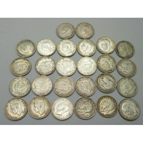 1093 - Coins; a collection of shillings, 1926 to 1951 inclusive, (26 coins), 146.4g