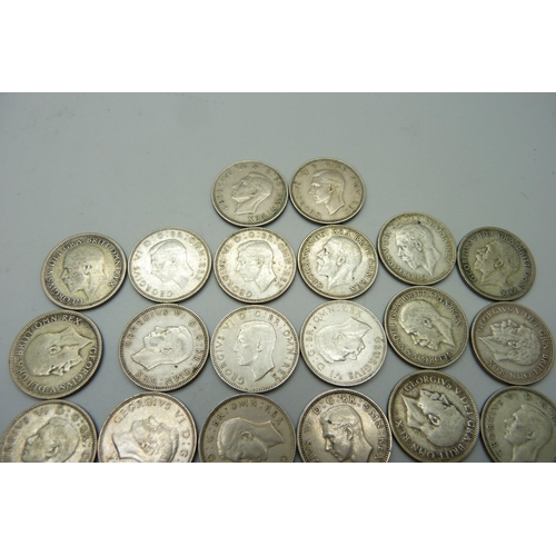 1093 - Coins; a collection of shillings, 1926 to 1951 inclusive, (26 coins), 146.4g