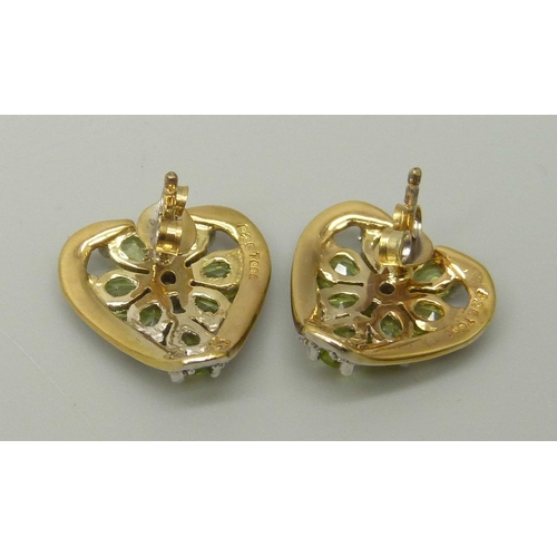 1109 - A pair of silver gilt, peridot and white topaz earrings