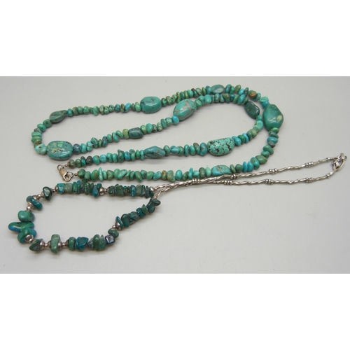 1167 - Two silver mounted turquoise necklaces