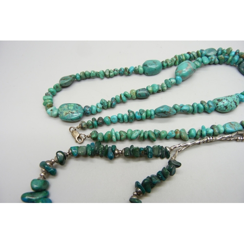 1167 - Two silver mounted turquoise necklaces