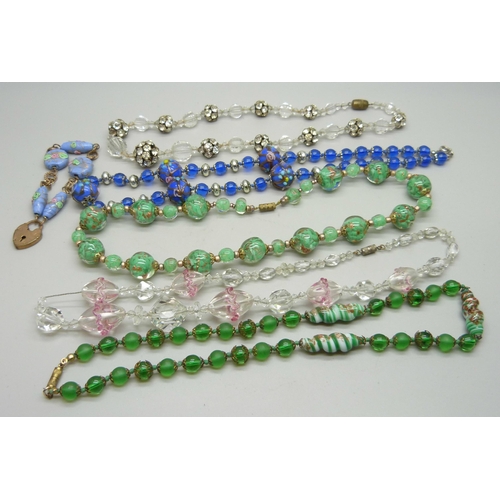 1174 - Five glass bead necklaces and a bracelet